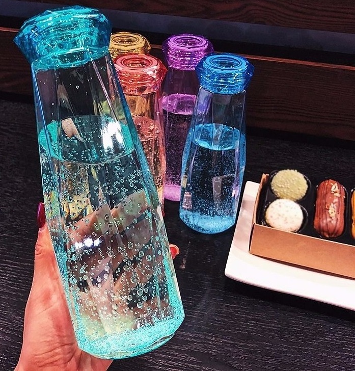 Crystal Glass Water Bottle Fashion Travel Mug Sport Water Bottles Camping Hiking Kettle Drink Cup Gift colorful