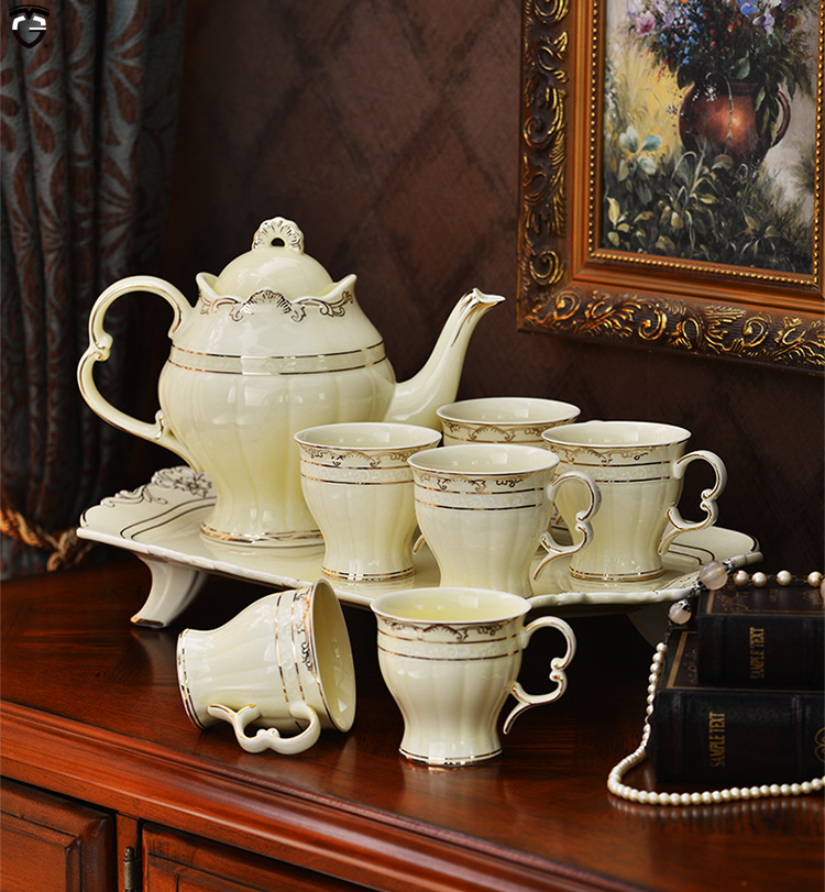 Decoration pakistan Accessories bone china ceramic Coffee water tea Phnom Penh 6 rose cups cup set with tea pot and big tray