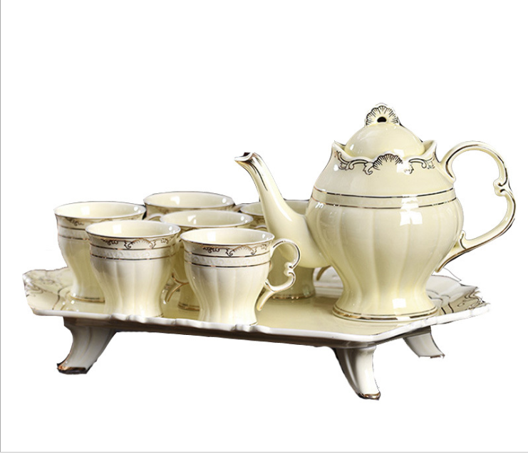 Decoration pakistan Accessories bone china ceramic Coffee water tea Phnom Penh 6 rose cups cup set with tea pot and big tray