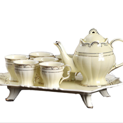 Decoration pakistan Accessories bone china ceramic Coffee water tea Phnom Penh 6 rose cups cup set with tea pot and big tray