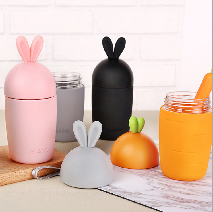 Cactus Christmas cartoon Carrot rabbit bottle gifts colorful silicone Mini cute glass water bottle with rope for kids