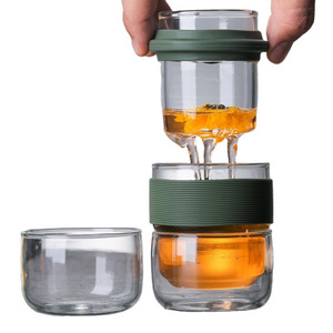 Portable Bososilicate tea infuser Glass Tea cup pots Travel Office Tea Pot Set with bag