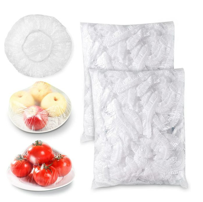 100pcs Disposable Food Cover Plastic Wrap Elastic Food Lids Storage Kitchen Fresh Keeping Saver Bag For Fruit Bowls Cups Caps