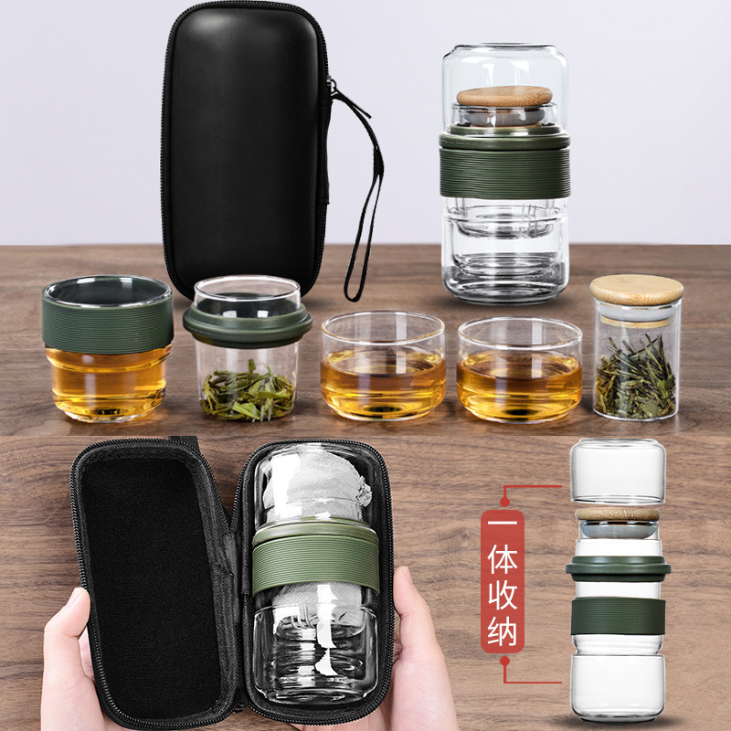 Portable Bososilicate tea infuser Glass Tea cup pots Travel Office Tea Pot Set with bag