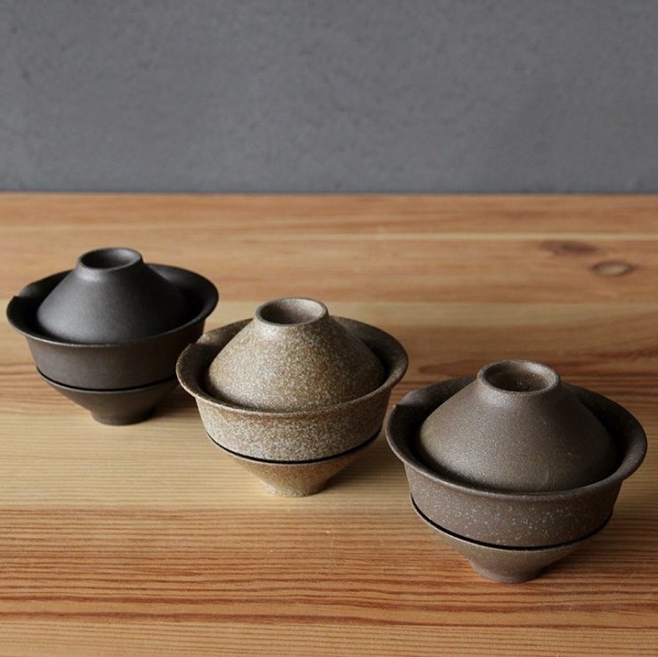 Stoneware Kuai Ke Cup Japanese Hand-Grab Pot Tea Set Travel portable Gaiwan Cup One pot and two cups set