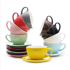 300ml 220ml 200ml 150ml ceramic coffee cup cappuccino espresso latte colour mug cup set with saucer wholesale