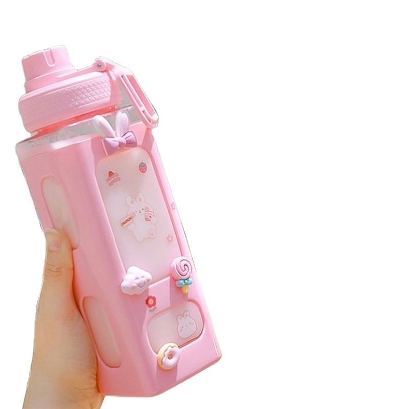 700ml Plastic Travel Portable Cute Shaker Drink Bottle Gift Kawaii Bear Pastel Water Bottle With 3D Sticker