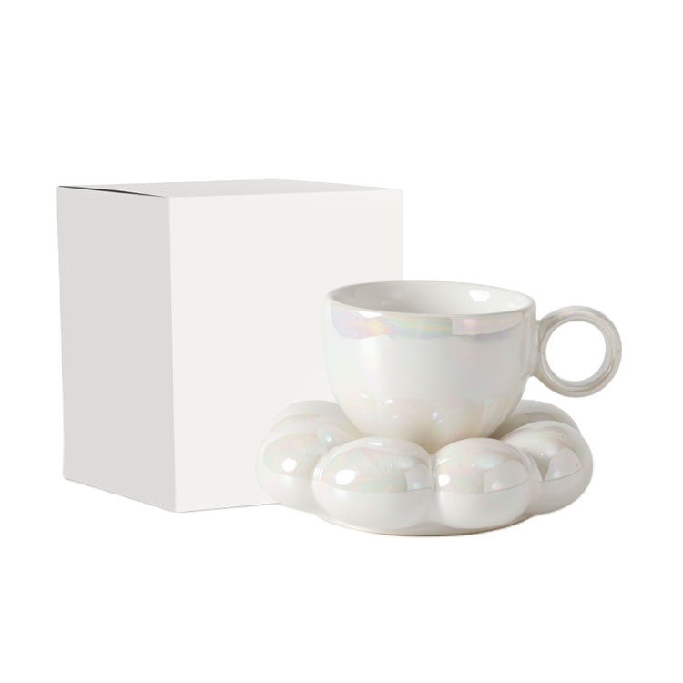 Custom Logo Printed Creative Cloud Cup Coffee Milk Tea Mug Ceramic Cup Pearl Glaze Ceramic Coffee Cup with Saucer Sets