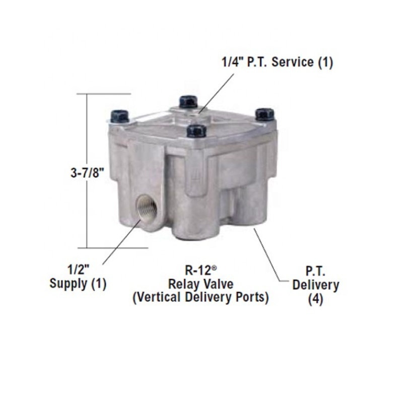 102626X R-12 Relay Valve with Vertical Del Ports 4 PSI Crack Pressure 1/2