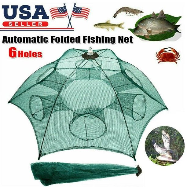 TAIGEK Folding Fishing Bait 6 holes Trap Net Trap Cast Crab/Lobster/Shrimp Cast Dip Cage Fishing Accessories Landing Net