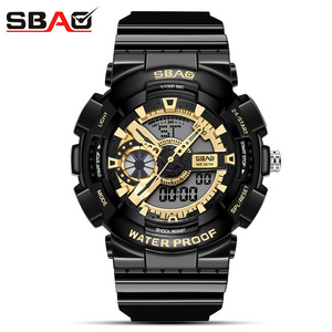 SBAO 8022 Sport style double display men watches led design luminous waterproof fashion led functional men watches