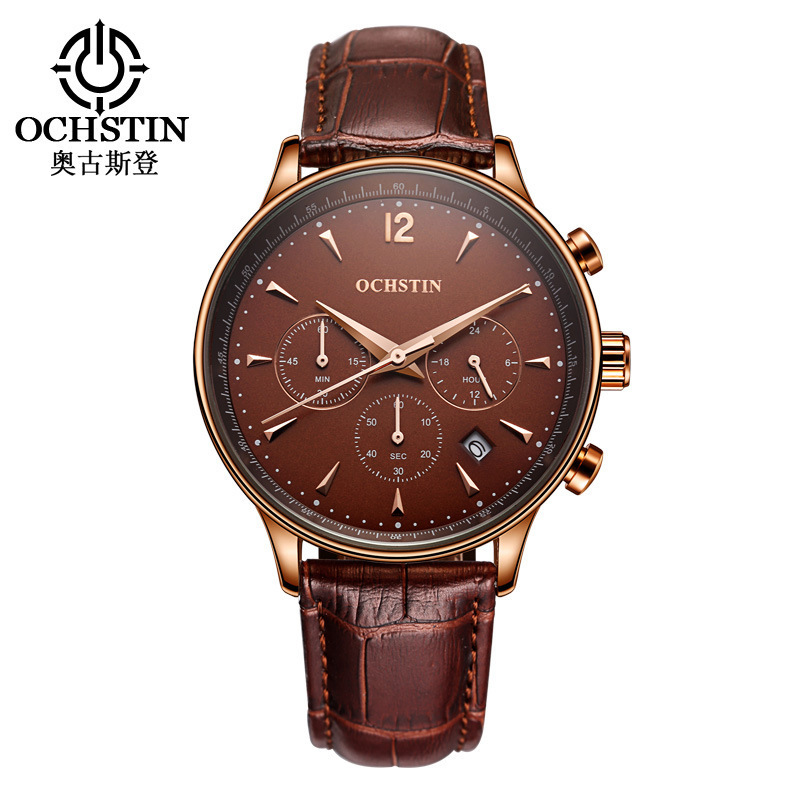 OCHSTIN GQ050A Men's Quartz Wrist Watch 2019 Hot Sale Luxury Fashion Chronograph Waterproof Leather Strap Business Watch