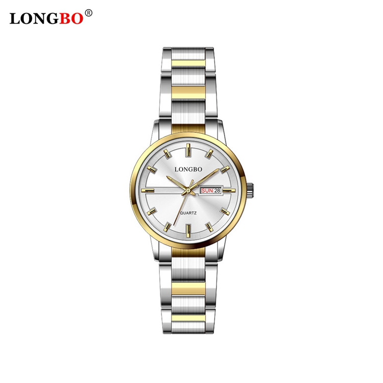 LONGBO 80555 Couple Quartz Watch Simple Stainless Steel Wristwatches Band Date Window 3 atm Couple Waterproof Couple Watch