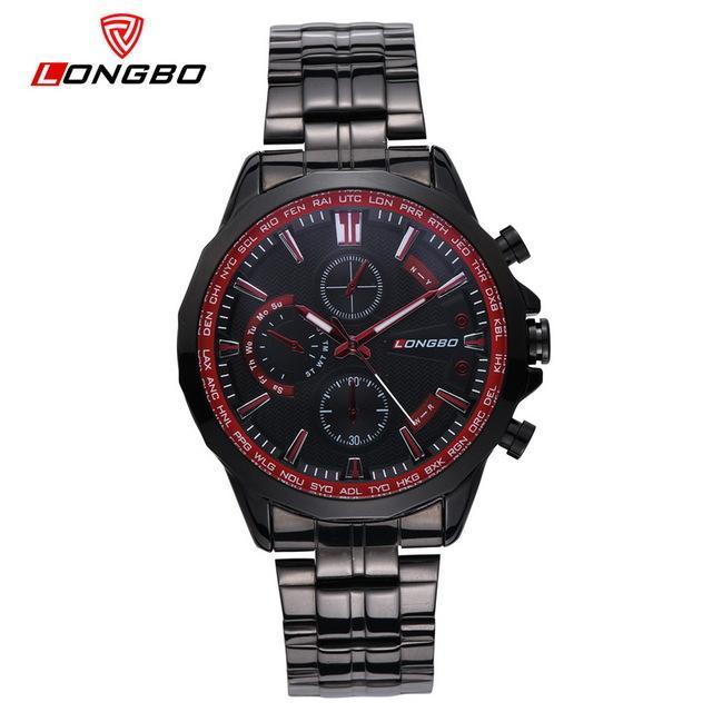 LONGBO 80235 Normal Style Watches Men Sport Chinese Suppliers Luminous Chronograph Black Dial Stainless Steel Male Wrist Watch