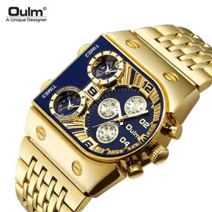 Oulm 9315 Fancy Mens Quartz Wrist Watch Luxury Gold Strap 3 Clock Waterproof Men Watches 1 Price