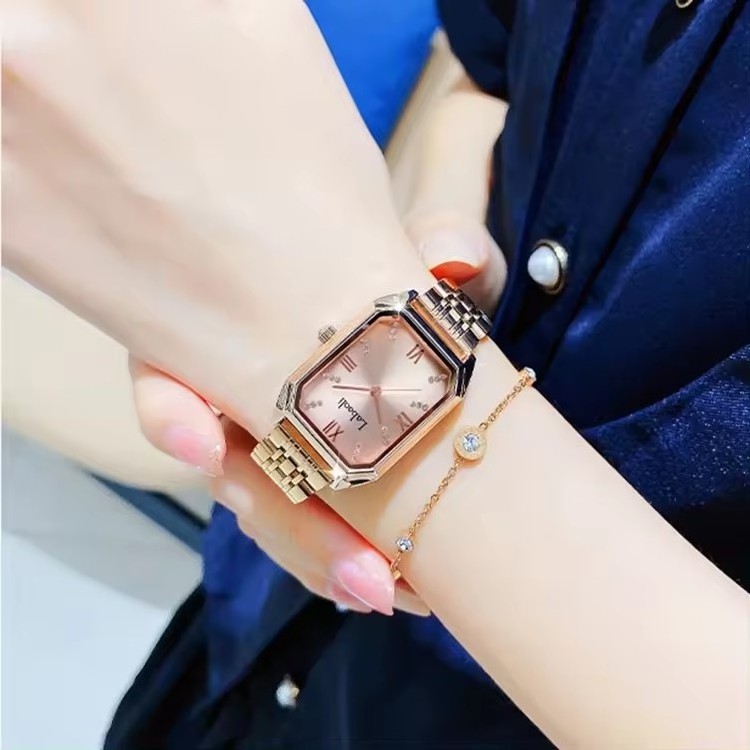 Labaoli LA071 Diamond Design Watch Longbo Brand Watches Steel and Leather Luxury Rectangle Wristwatch Womens Fashion Red Watches