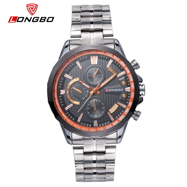 LONGBO 80235 Normal Style Watches Men Sport Chinese Suppliers Luminous Chronograph Black Dial Stainless Steel Male Wrist Watch