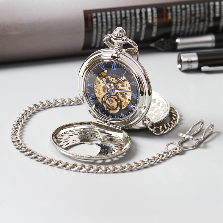 SHUHANG Hand Winding Mechanical Watch Bronze Pocket Watch Chain Wrist Watch Luxury Men relojes hombre skeleton