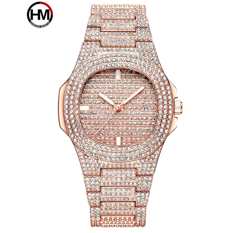 Hannah Martin HM-510 Luxury Quartz Watches for Women Stainless Steel Ladies Bling Ice Out Watch