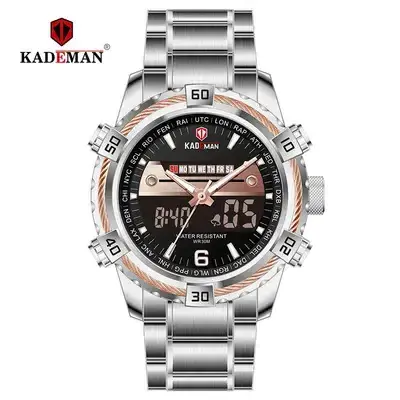 KADEMAN 6173 PU Leather Band Hot Sell Accurate Male Digital Watch Dual Display Multi Function Low MOQ Outdoor relogio musculino