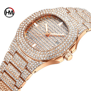 Hannah Martin HM-510 Luxury Quartz Watches for Women Stainless Steel Ladies Bling Ice Out Watch