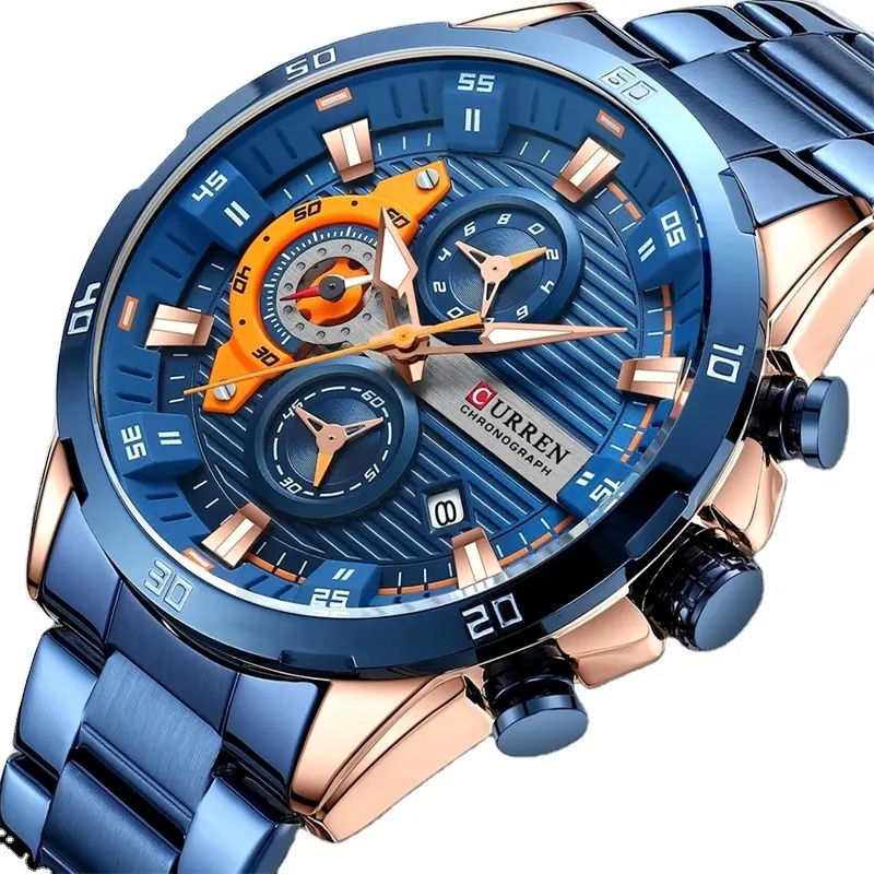 CURREN 8402 Men Watches New Model Reloj Blue Fashion Luxury Brand Stainless Steel Strap Men Wrist Watch Quartz Watches For Man