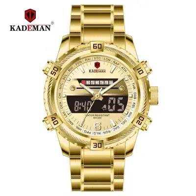 KADEMAN 6173 PU Leather Band Hot Sell Accurate Male Digital Watch Dual Display Multi Function Low MOQ Outdoor relogio musculino