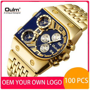 Custom Your Own Logo Oulm 9315 Fancy Mens Quartz Luxury Gold Strap 3 Clock Wrist Watch Relojes Montre Waterproof Watches For Men