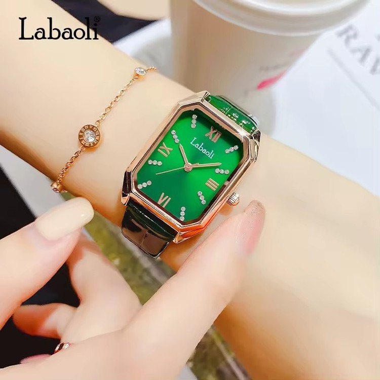 Labaoli LA071 Diamond Design Watch Longbo Brand Watches Steel and Leather Luxury Rectangle Wristwatch Womens Fashion Red Watches