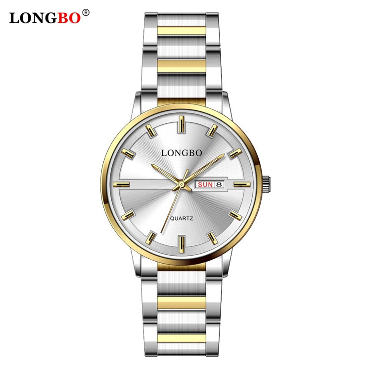 LONGBO 80555 Couple Quartz Watch Simple Stainless Steel Wristwatches Band Date Window 3 atm Couple Waterproof Couple Watch