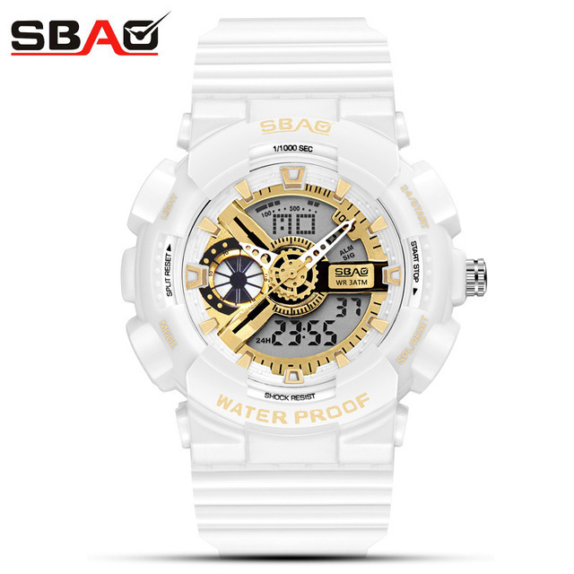 SBAO 8022 Sport style double display men watches led design luminous waterproof fashion led functional men watches