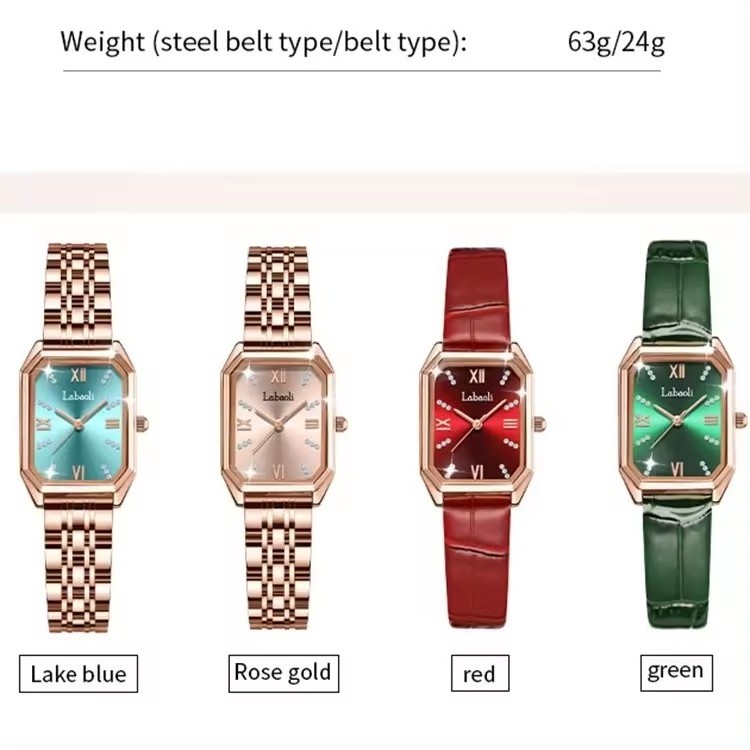 Labaoli LA071 Diamond Design Watch Longbo Brand Watches Steel and Leather Luxury Rectangle Wristwatch Womens Fashion Red Watches