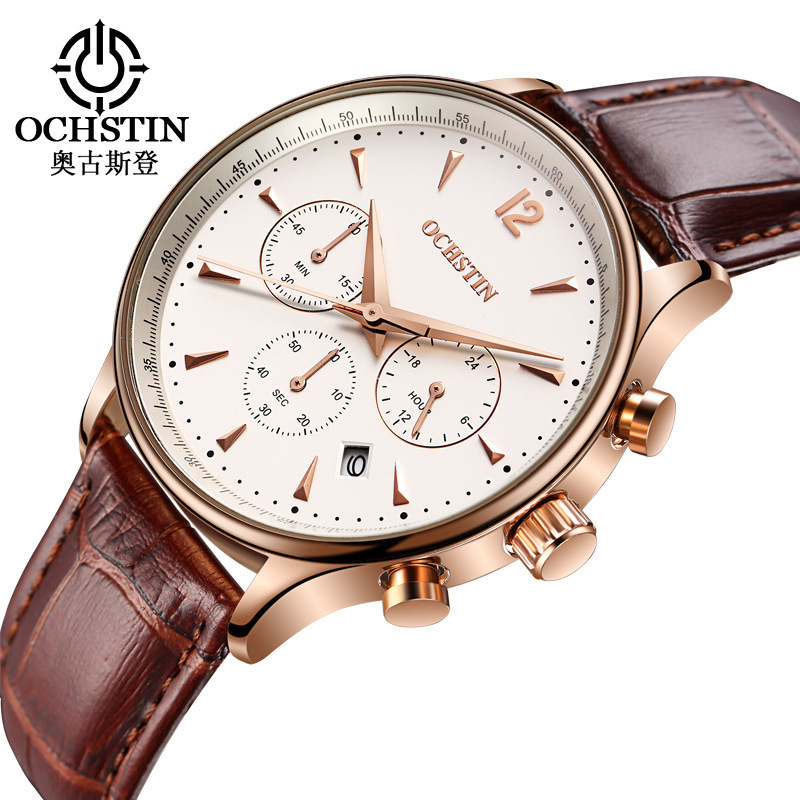 OCHSTIN GQ050A Men's Quartz Wrist Watch 2019 Hot Sale Luxury Fashion Chronograph Waterproof Leather Strap Business Watch