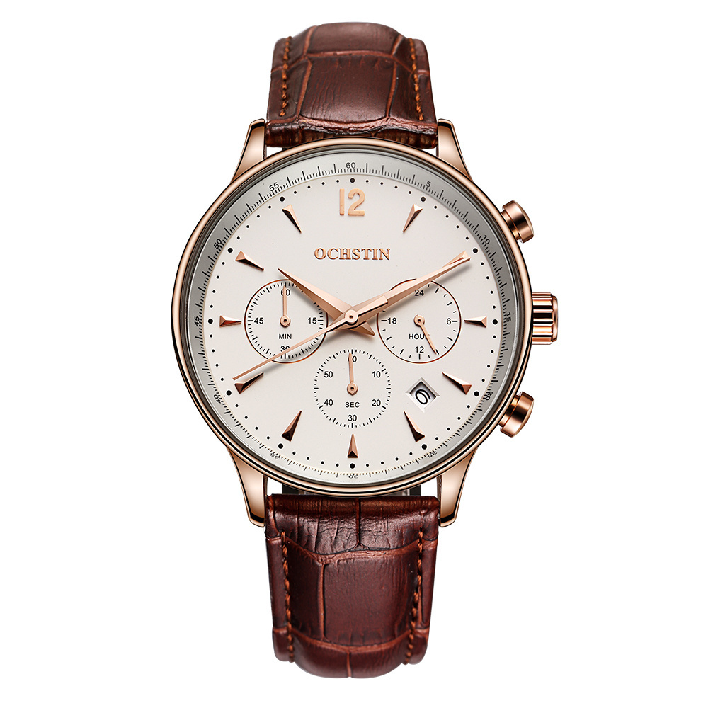 OCHSTIN GQ050A Men's Quartz Wrist Watch 2019 Hot Sale Luxury Fashion Chronograph Waterproof Leather Strap Business Watch