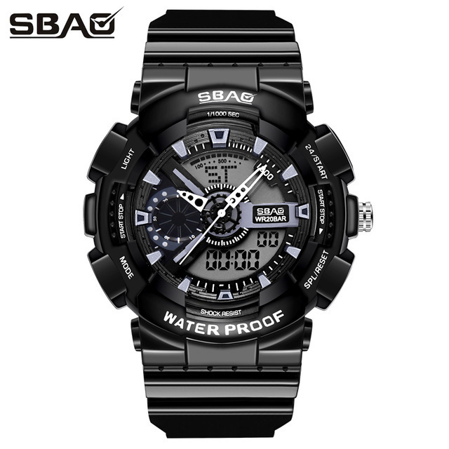 SBAO 8022 Sport style double display men watches led design luminous waterproof fashion led functional men watches