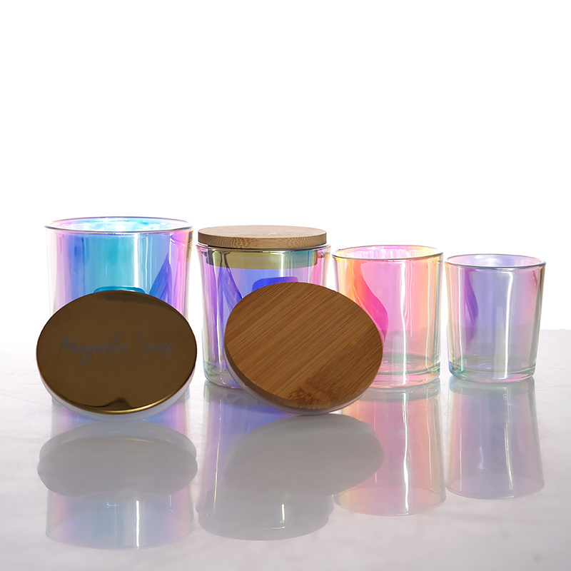 luxury iridescent candle jar rainbow 6oz 8oz 12oz empty glass jar bulk votive candle holders