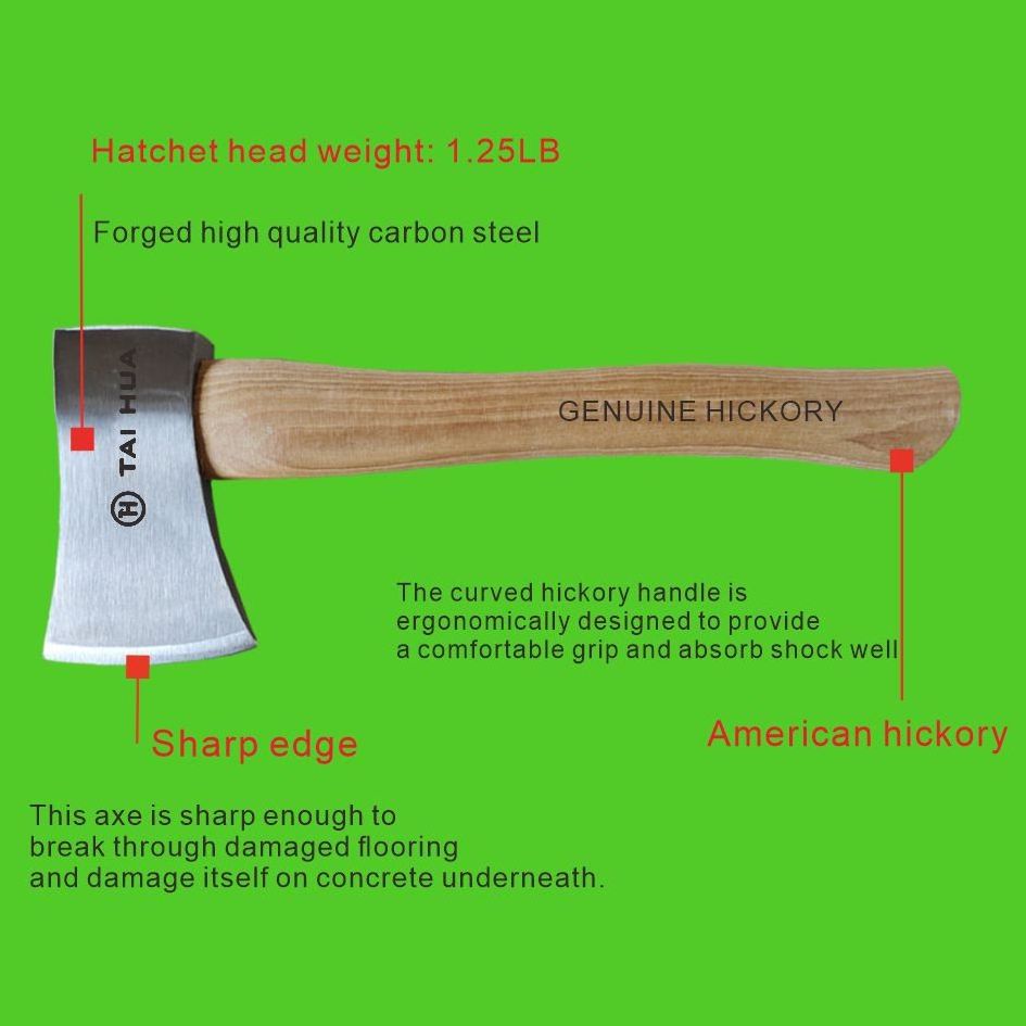 1.25LB Forged high carbon Steel Head, genuine hickory handle Camping Hatchet  throwing hatchet