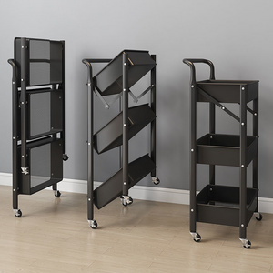 Hot Sale 3 Tier Foldable Kitchen Utility Vegetable Cabinets purpose Folding Storage Rolling Organizer trolley rack