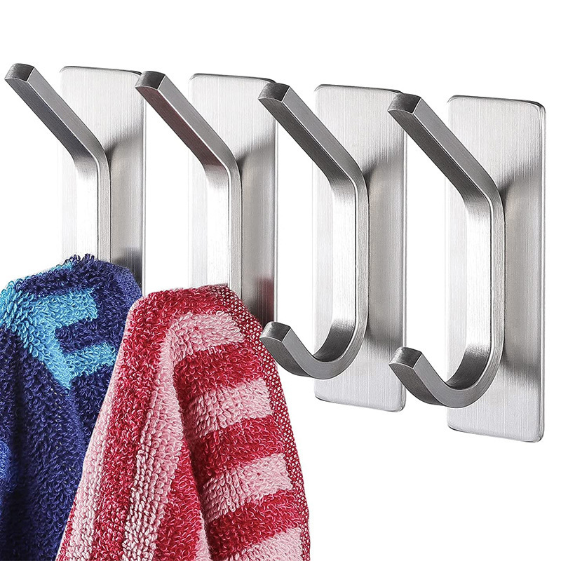 Wall mounted stainless steel adhesive novelty hooks handbag coat racks hotel bathroom robe hook accessories set