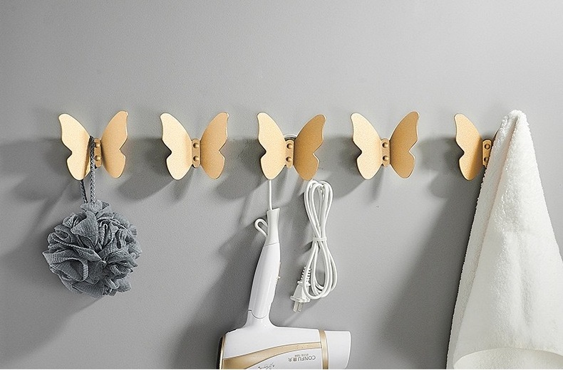 Wall Hooks Decorative, Small Modern Butterfly Bath Towel Hook, Coat Hat Hooks Robe Hooks for Entry Bedroom