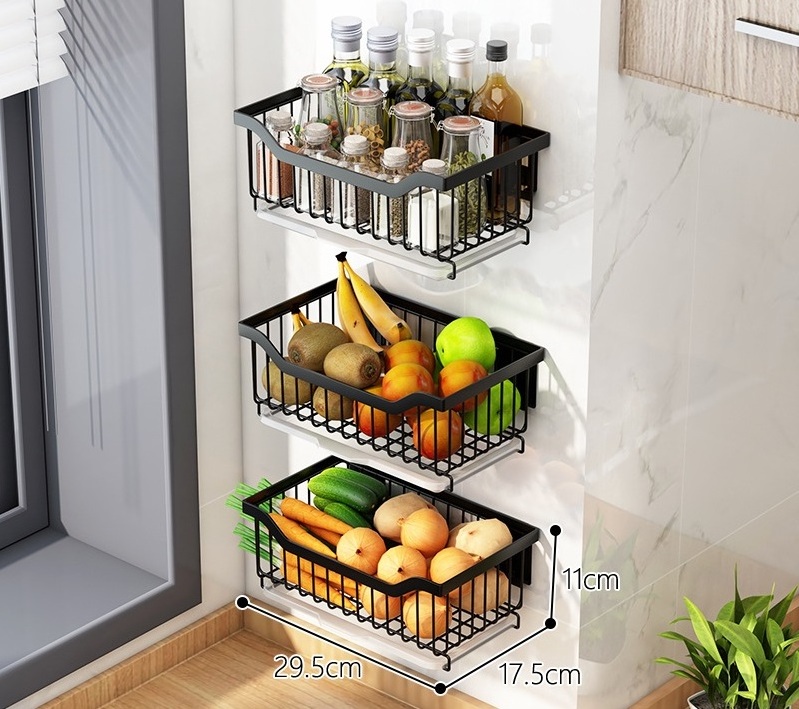 Portable  wall mounted metal wire basket wall decor hanging storage organizer basket bin