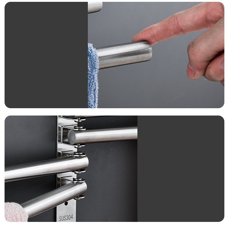 Good quality 180 degree free rotation Wall mounted modern stainless steel 304 bath towel holder shelf towel racks for bathroom