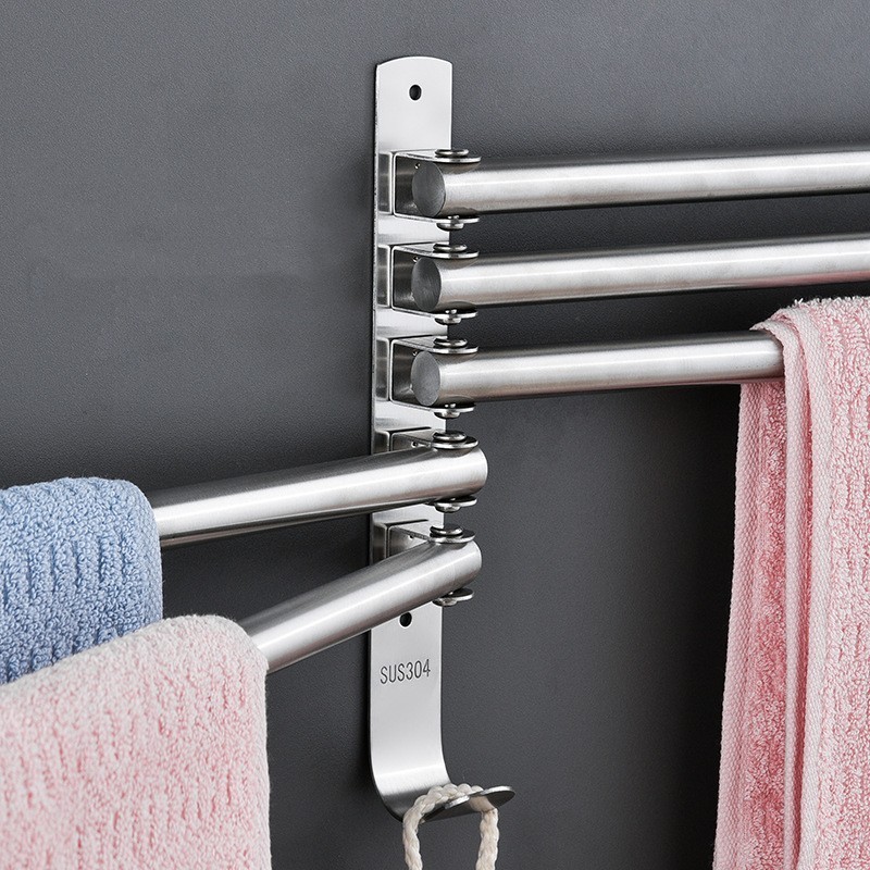 Good quality 180 degree free rotation Wall mounted modern stainless steel 304 bath towel holder shelf towel racks for bathroom