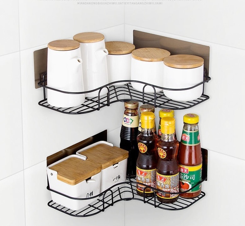 Bathroom Shelf Shelf Wrought Iron Storage Rack  Shower Kitchen Fitted Wall Storage Organizer Rack