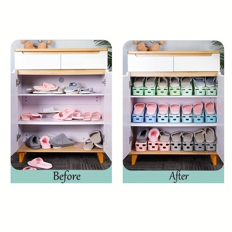 4pcs Plastic Shoe Storage Rack Adjustable Shoe Holder Support Space Saving Shoe Organizer For Bedroom Living Room Entrance Dorm