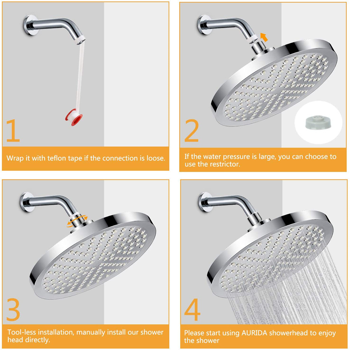 Hot sale 6 inch full chrome electric heating high pressure rainfall shower head with filter for bathroom