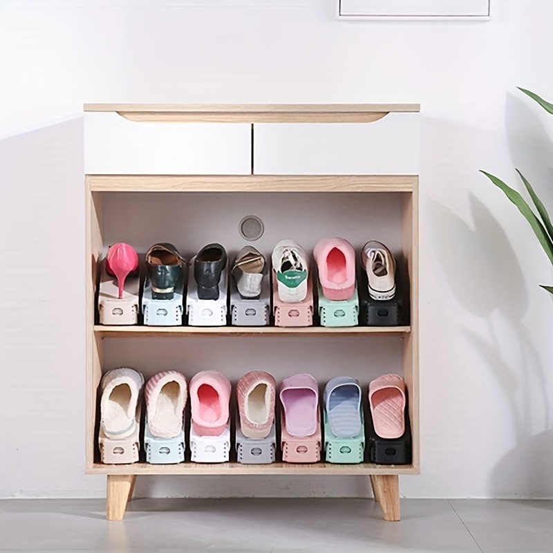 4pcs Plastic Shoe Storage Rack Adjustable Shoe Holder Support Space Saving Shoe Organizer For Bedroom Living Room Entrance Dorm