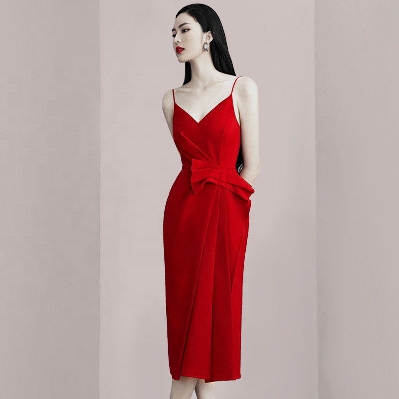 Asian New High Quality Sling Sexy V-neck Evening Dress Elegant China Dresses for Lady Party