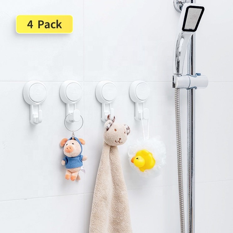 TAILI 4 Sets Removable Wall Shower Hook Plastic Vacuum Suction Hooks TPE Suction Cup Plastic Bathroom Wall Hook