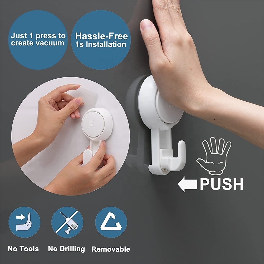 TAILI 4 Sets Removable Wall Shower Hook Plastic Vacuum Suction Hooks TPE Suction Cup Plastic Bathroom Wall Hook